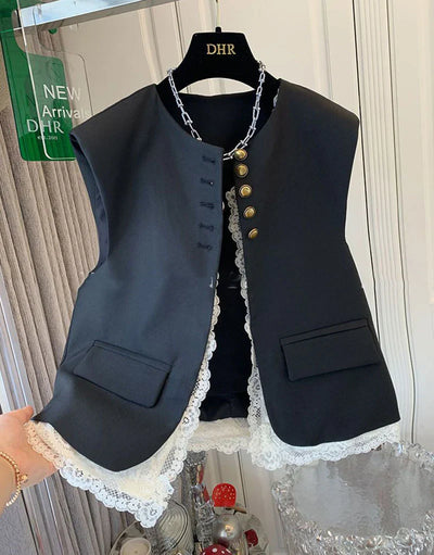 Neck Casual Sleeveless Jackets 2024 Female Loose Waistcoat