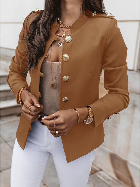 Neck Long Sleeve Jacket Outerwear Office Lady Fashion Elegant Coat