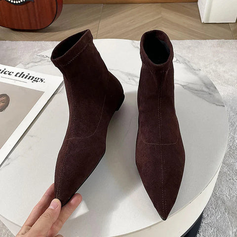 Pointed Toe Women Snow Ankle Boots Suede Flats Fashion Shoes