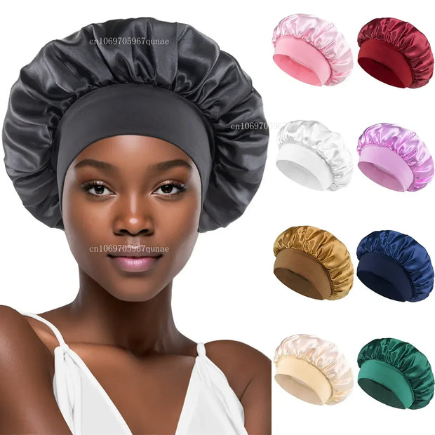 High Elastic Satin Solid Wide-brimmed Sleeping Hat Unisex Head Wrap