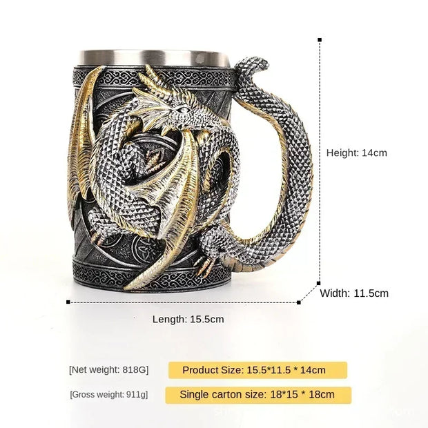 Creative 3D Dragon Beer Cup Resin 304 Stainless Steel Gothic Wine