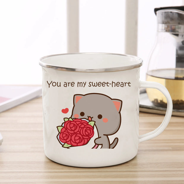 Goma cat Enamel cup Coffee tea Mug cute animal Breakfast Dessert