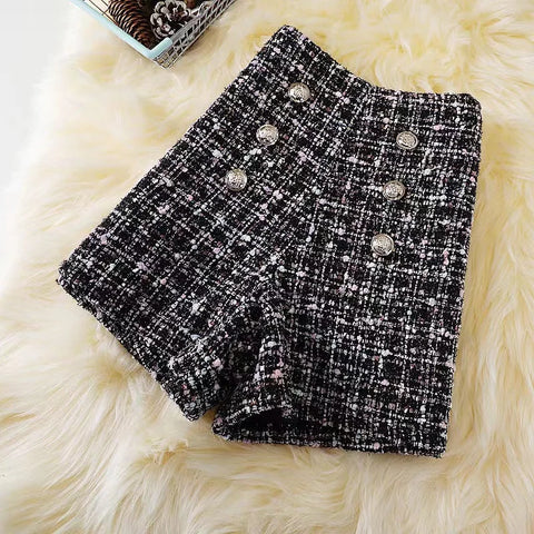 breasted woolen shorts autumn winter large size style wide leg pants