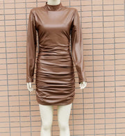 PU Leather Nightclub Sexy Dress Half High Collar Dress