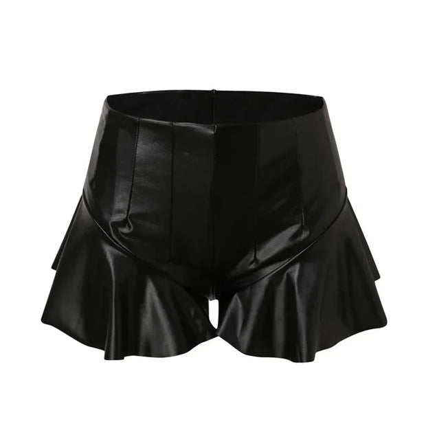 Shorts Summer High Waist Solid Color Leather Ruffle Trim Short Pants