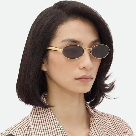 2024 Trendy Luxury Oval Sunglasses Female Gold Alloy Solar Glasses