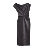 Black Faux Leather Asymmetrical Dress Women Sexy Casual Dresses