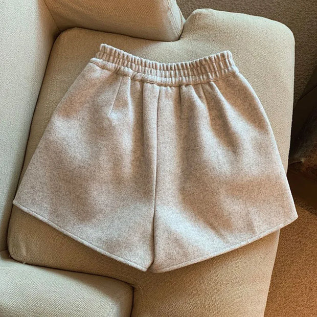 Women Woolen Shorts Solid Color 2024 Lady Split Wide Leg Short Pants