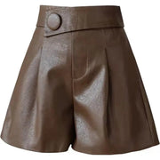 Korean Loose Solid Color Leather Shorts Autumn Winter Women'