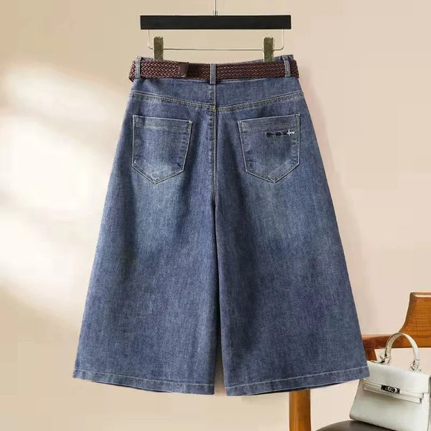 Denim Shorts Spring Loose Versatile Capris Jeans Wide Leg Pants