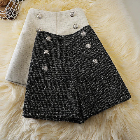 breasted woolen shorts autumn winter large size style wide leg pants